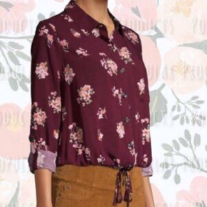 3/$20 Tie Front Blouse, Wine Floral
